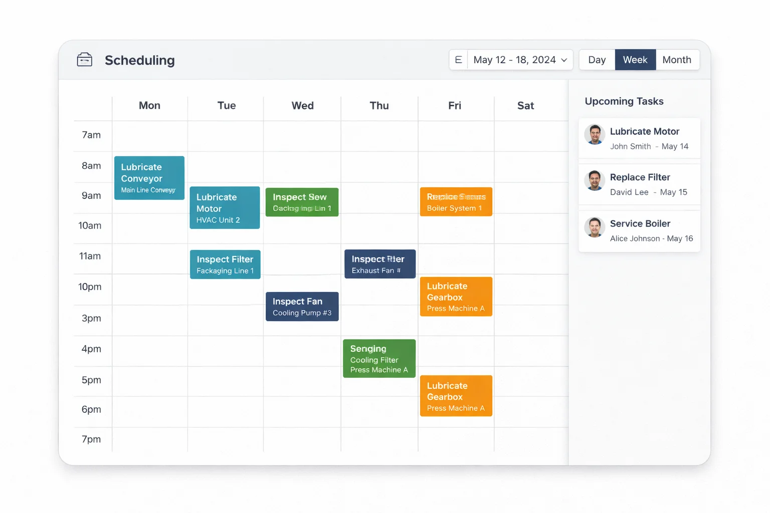 Maintenance scheduling interface