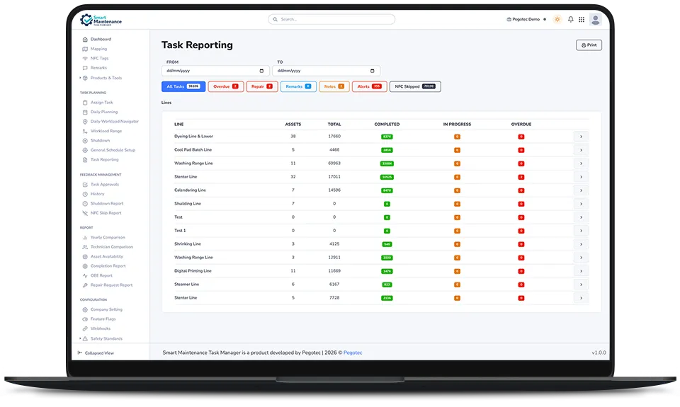 Maintenance scheduling interface