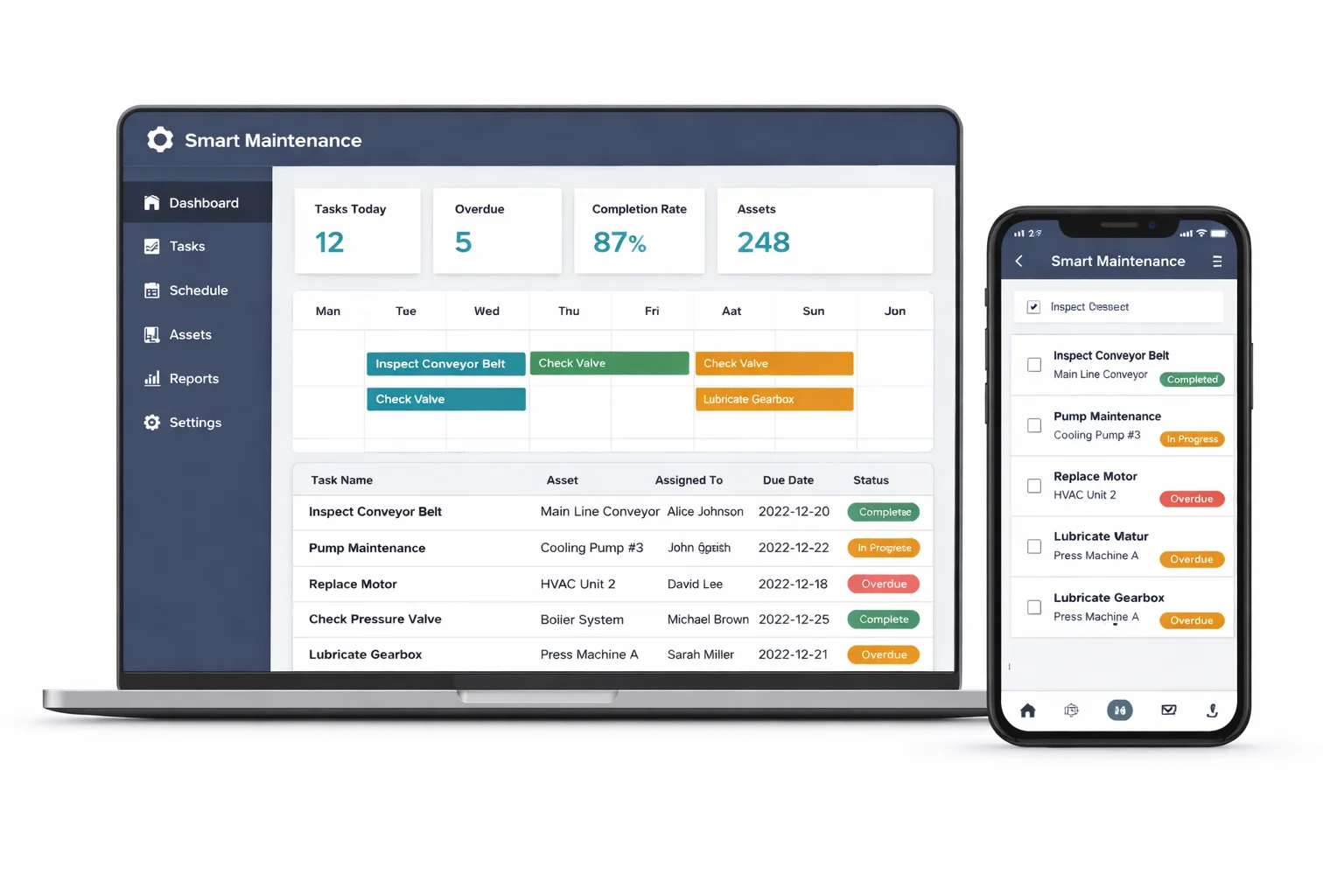 Smart Maintenance Task Manager platform overview — web dashboard and mobile app