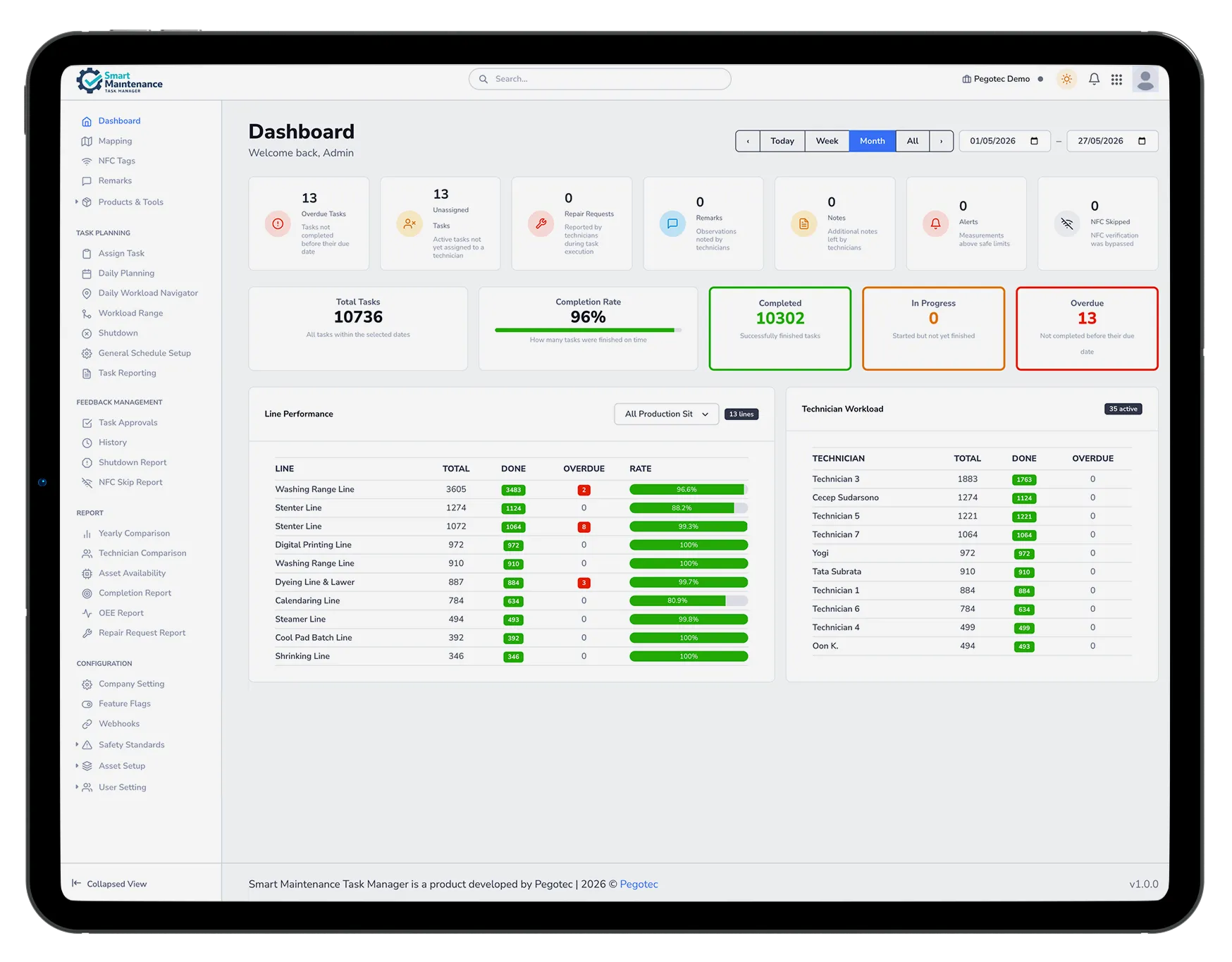 Smart Maintenance Task Manager web dashboard